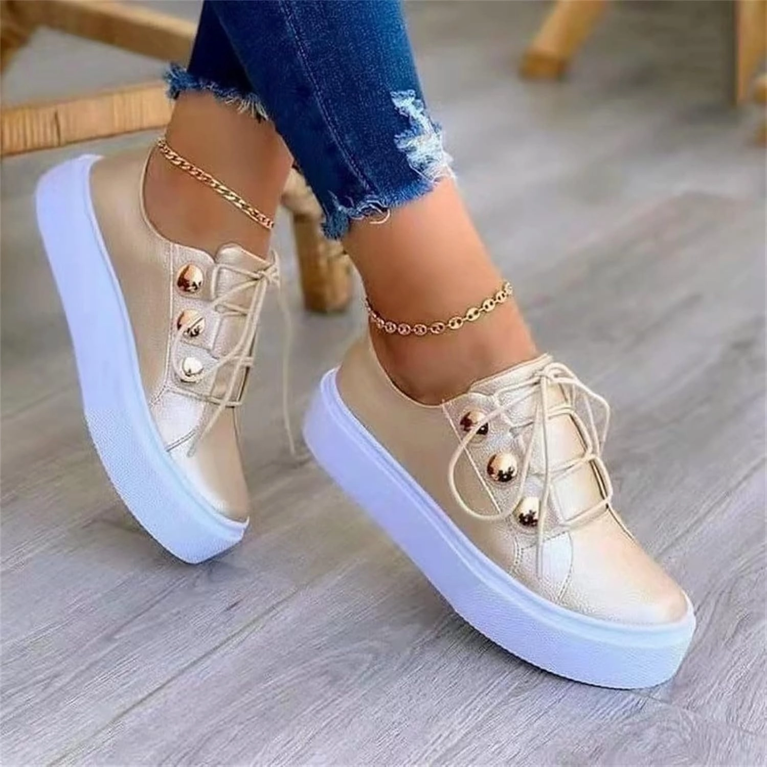 Sneakers Luxus Ladmiple Sneakers For Women Slip On Wide Width Walking Shoes Fashion Lace Up Low Top Comfortable Platform Flats Loafers