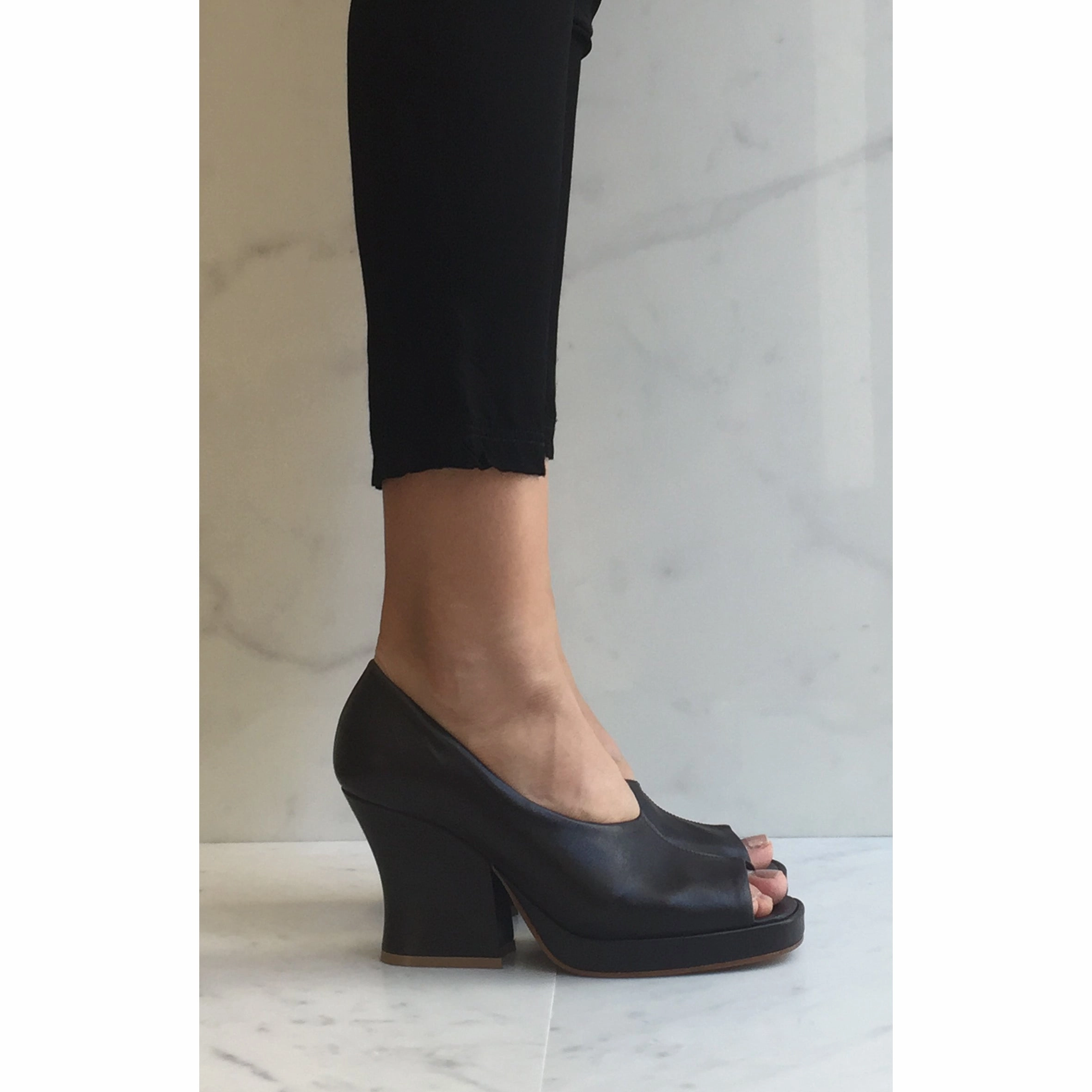 Heels With Knee High Socks Stack Pump, Fondente