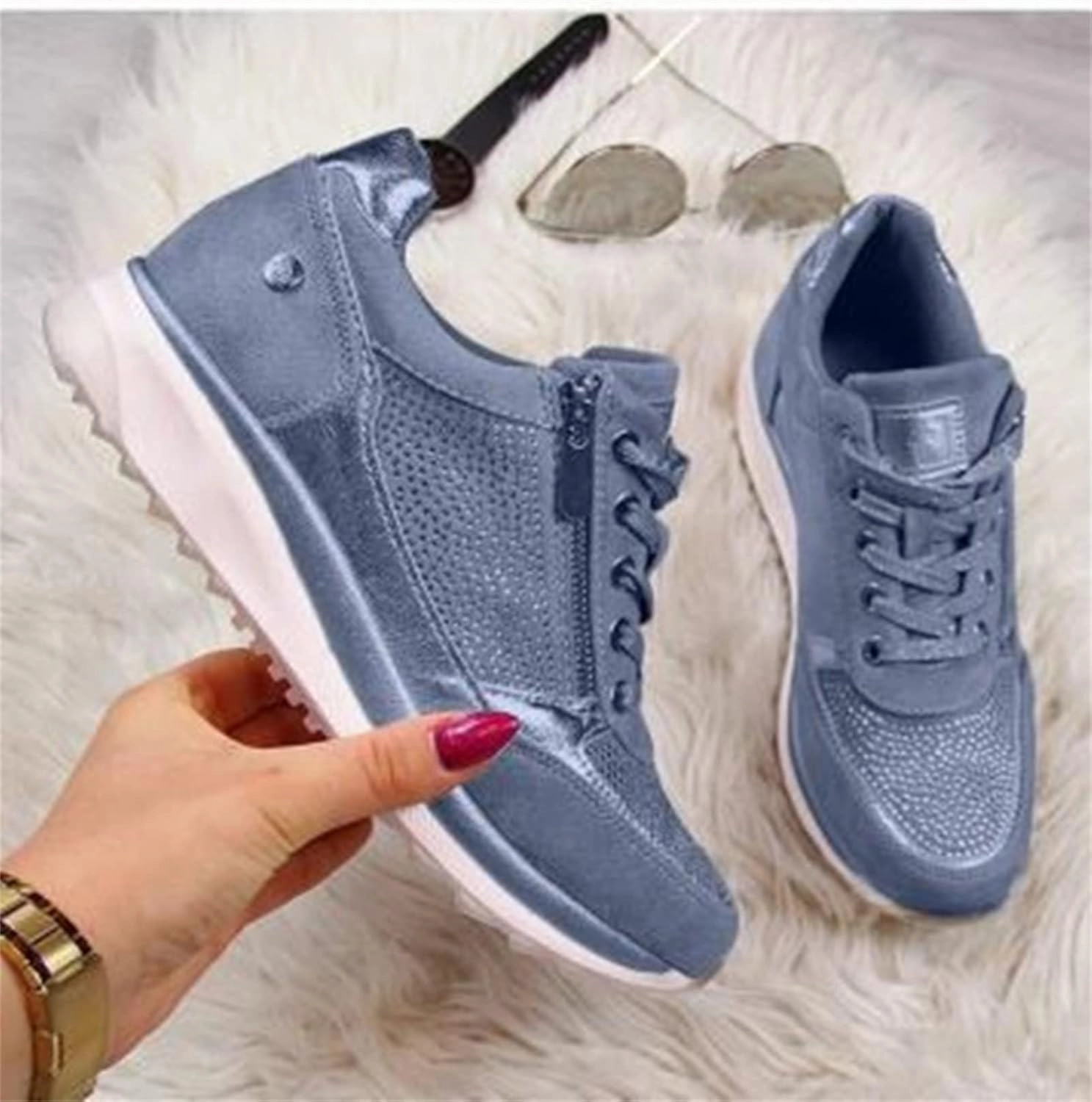 Sneakers Metallic Ladmiple Sneakers For Women Walking Shoes Wide Width Slip on Glitter Shoes Fashion Dressy Summer Sparkly Flats Loafers