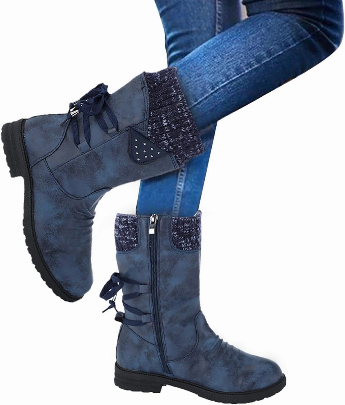 Boots Extreme Cold Weather Snow Boots for Women Mid Calf Boots for Women Women Fashion Casual Vintage Retro Lace Up Thick Block Heels Shoes