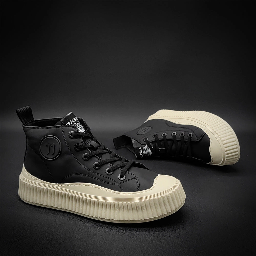 Sockless Hiking Shoes Men Fashion Leather Thick Sole Sneakers