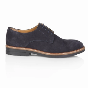 Sydenham Suede Leather Smart Casual Brogue Shoes - Navy Blue And White Saddle Oxfords