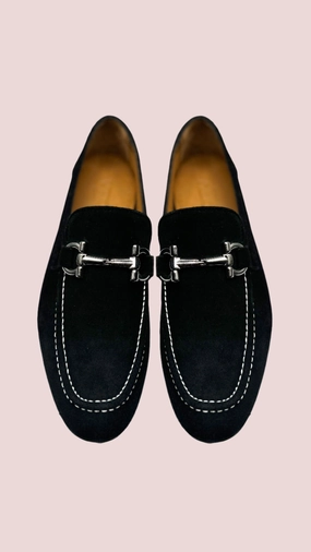 House Shoes Loafers Vercini Classic Black Suede Bit Loafer