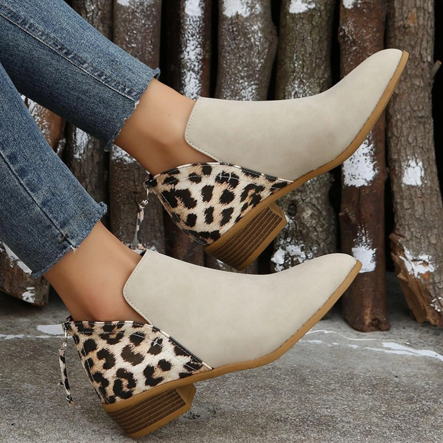 Ankle Boots Autumn and Winter Large Size Suede Boots Women Chunky Heel Leopard Print Side Zipper Women's Short Boots Ryka Boots