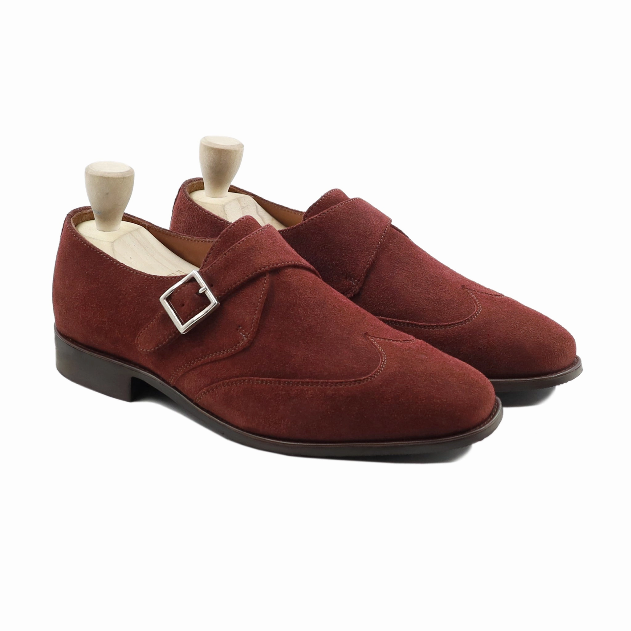 Kalmar - Men's Burgundy Kid Suede Single Monkstrap Lace Up Shoes Size 5