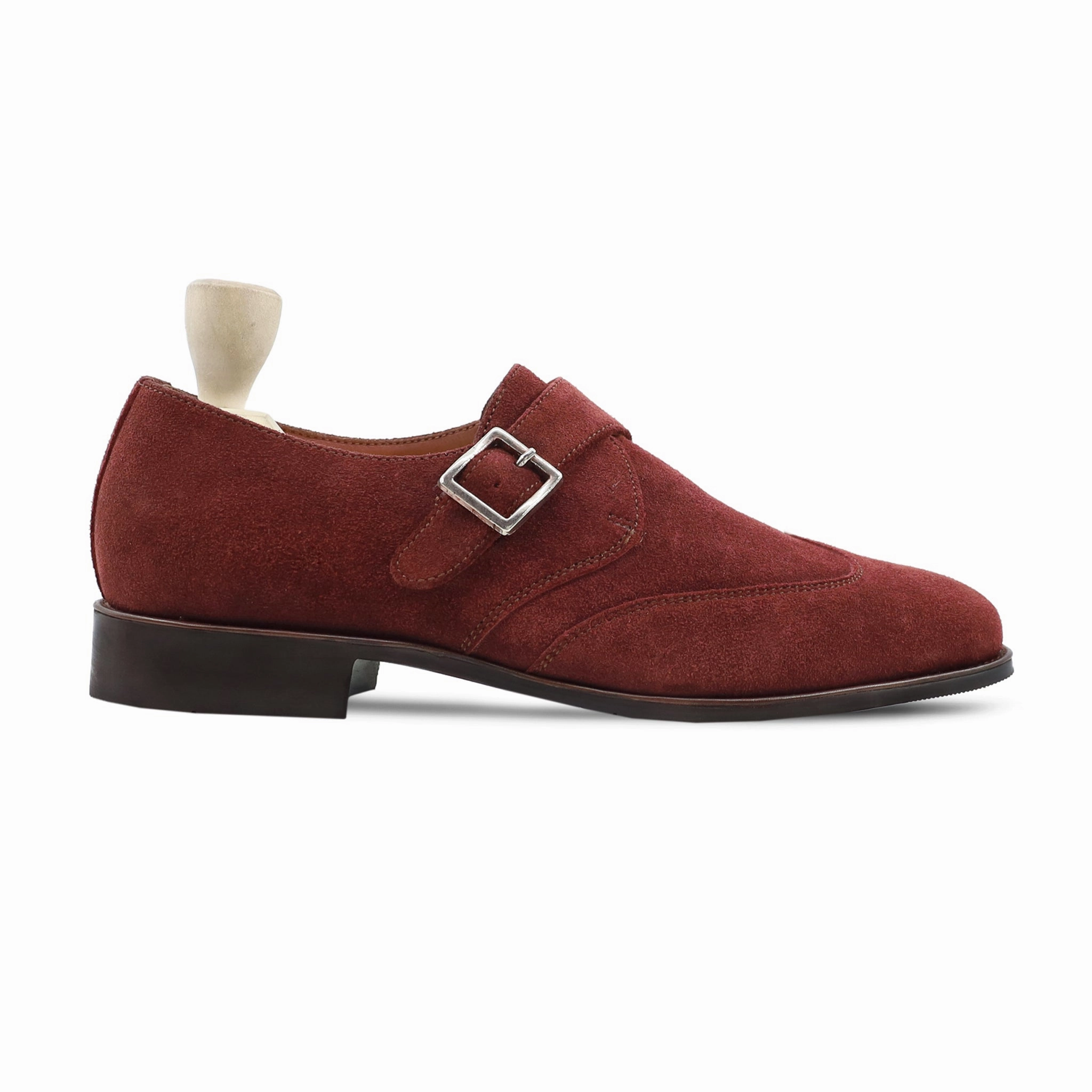 Country Derby Shoes Kalmar - Men's Burgundy Kid Suede Single Monkstrap