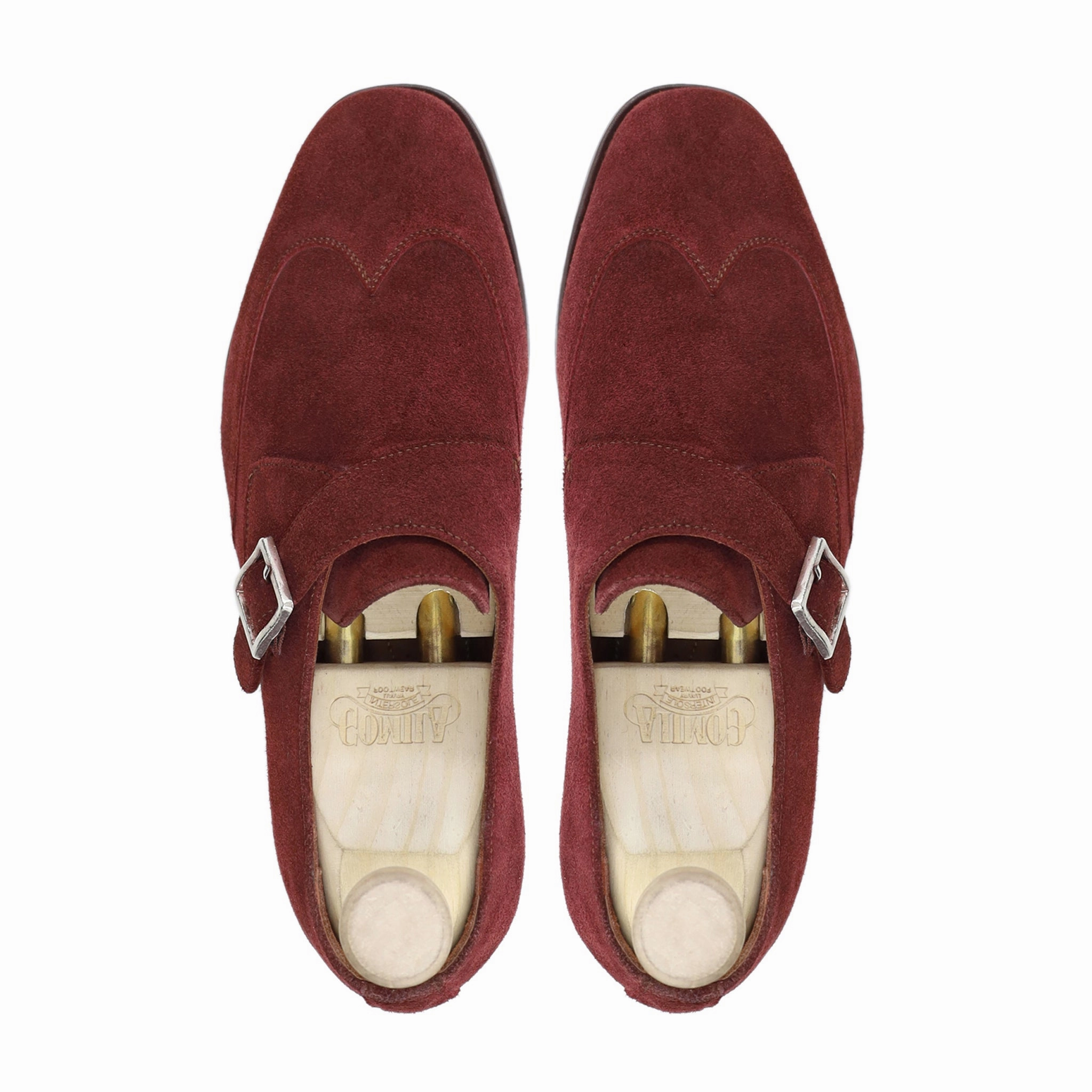 Kalmar - Men's Burgundy Kid Suede Single Monkstrap Round Derby Shoes
