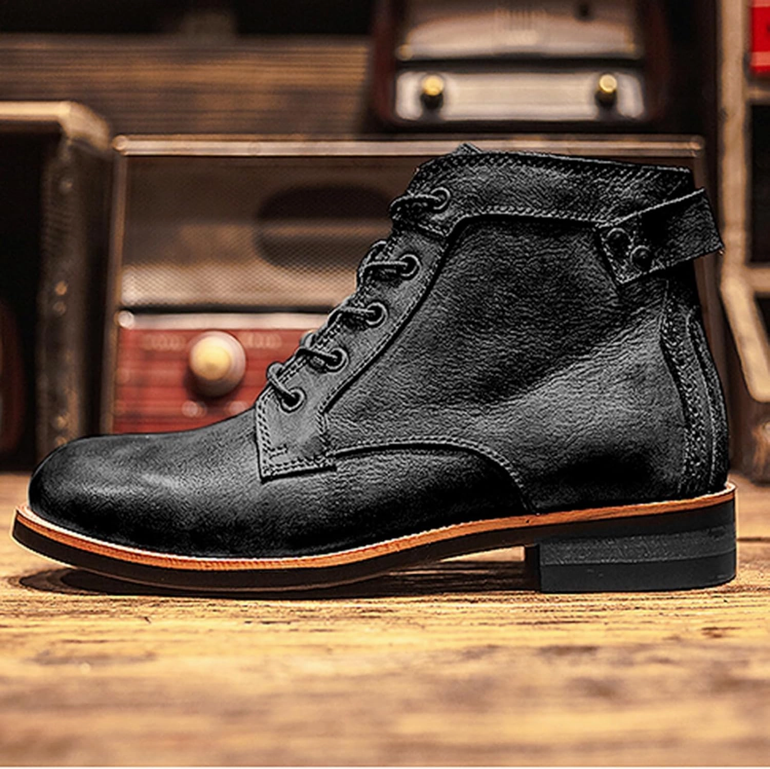 Mens Dress Boots Classic Leather Boots for Men Chukka Boots Mens Mid Top Breathable Ankle Boots Chunky Knee Boots