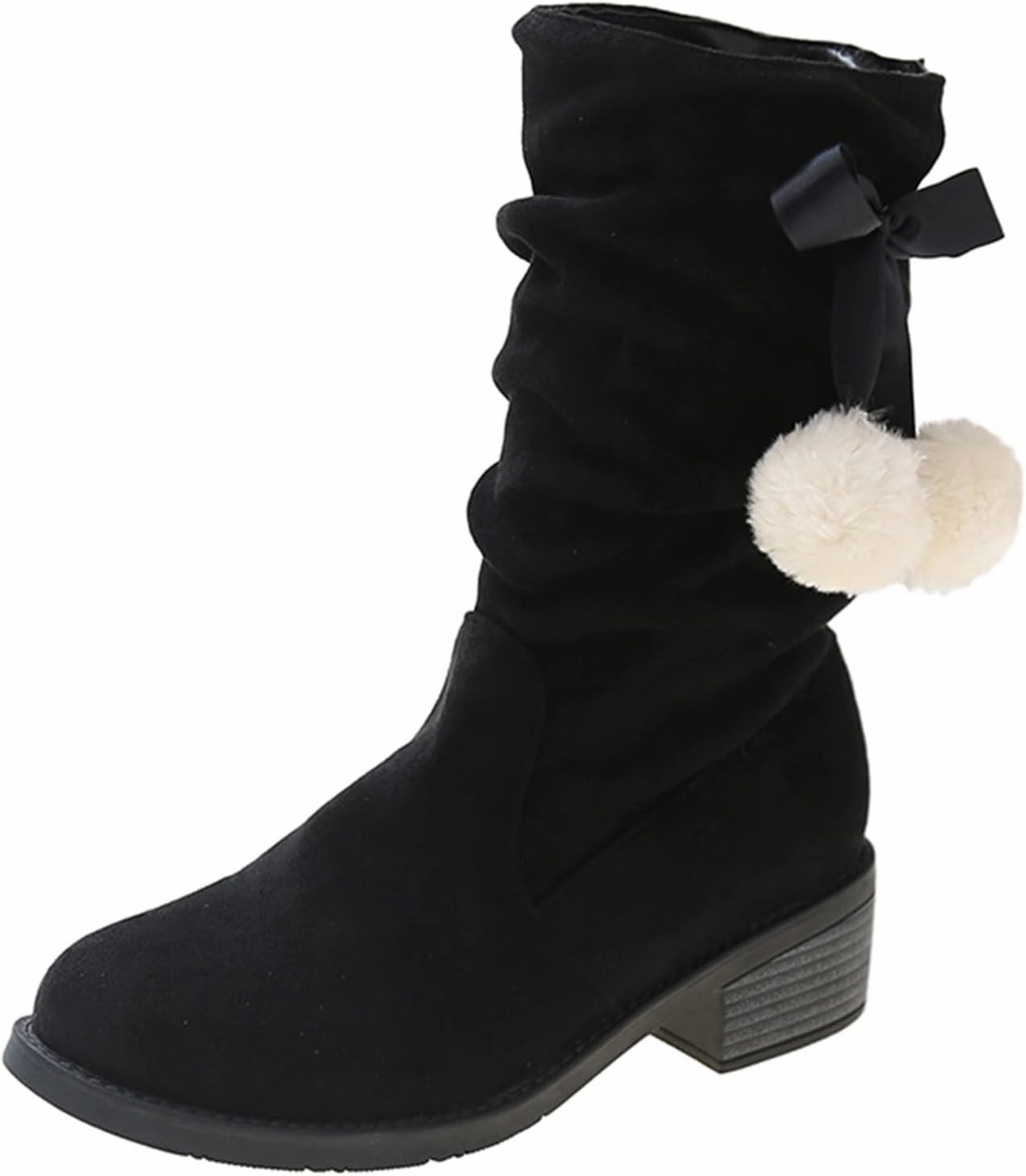 Suede Lace Up Pull-on Fur Snow Booties Fashion Block High Heel Warm Comfortable Non-Slip Short Ankle Boots Hunter Chelsea Boots