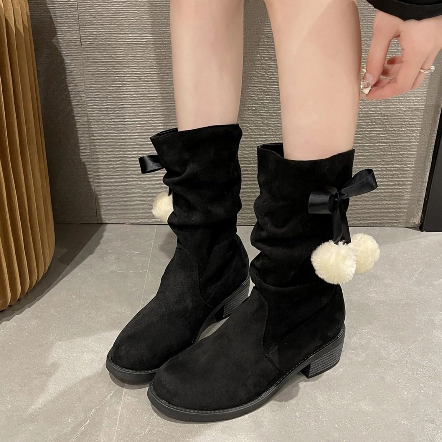 Suede Lace Up Pull-on Fur Snow Booties Fashion Block High Heel Warm Comfortable Non-Slip Short Ankle Boots Thorogood Waterproof Boots