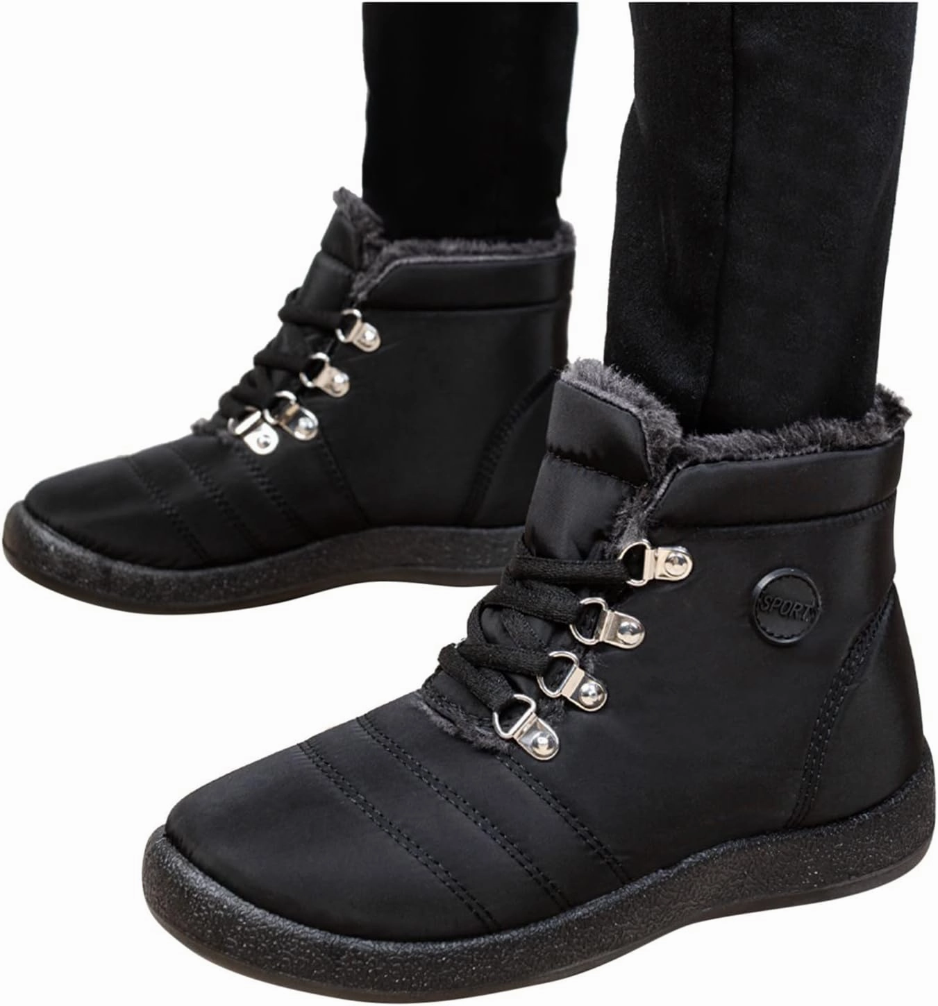 Women Winter Boots Wide Calf White and Black Winter Boots for Women Snow Boots Women Slip On Winter Boots for Women Womens Winter Booties Prime of Day Deals Stretch Knee Boots