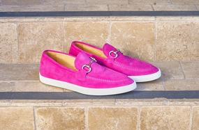 Waterproof Slip Ons Suede Slip-On Horsebit Loafer Fuchsia