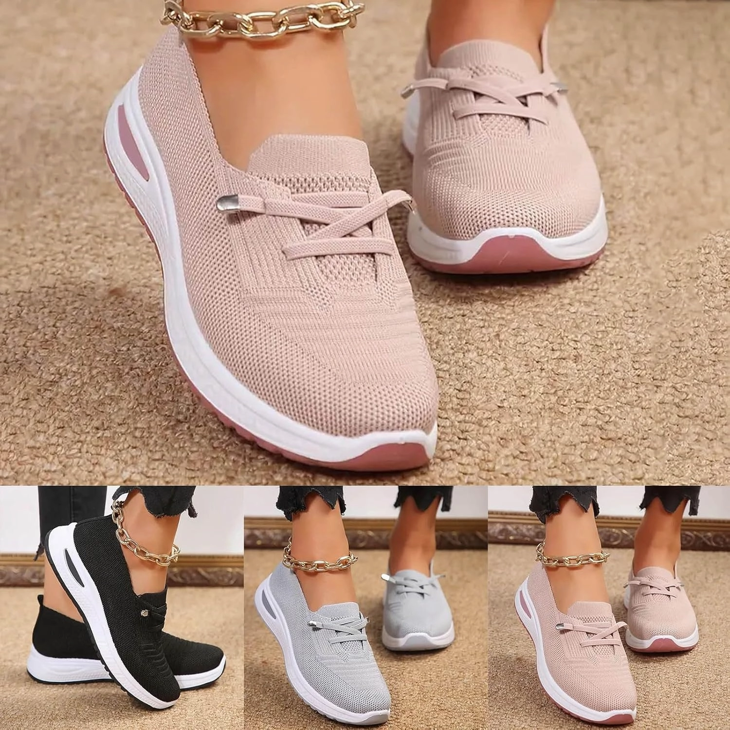 Orthopedic Walking Shoes for Women Wide Width, Women Breathable Mesh Orthopedic Sneakers Slip On Nurse Shoes Arch Support Lightweight Comfortable Non Slip Work Shoe Flow Runner Sneakers