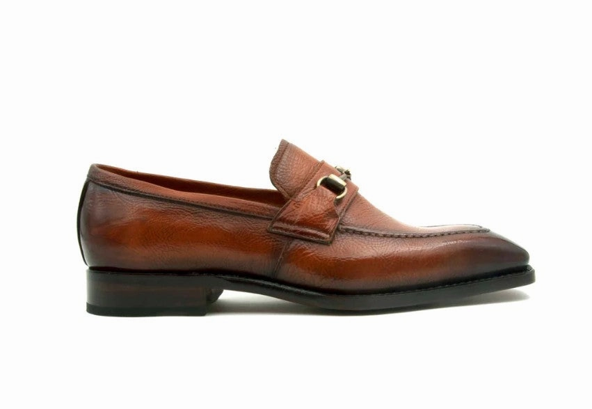 "Harry" Lama Skin Slip-On Loafer Cognac Slip On Nursing Shoes