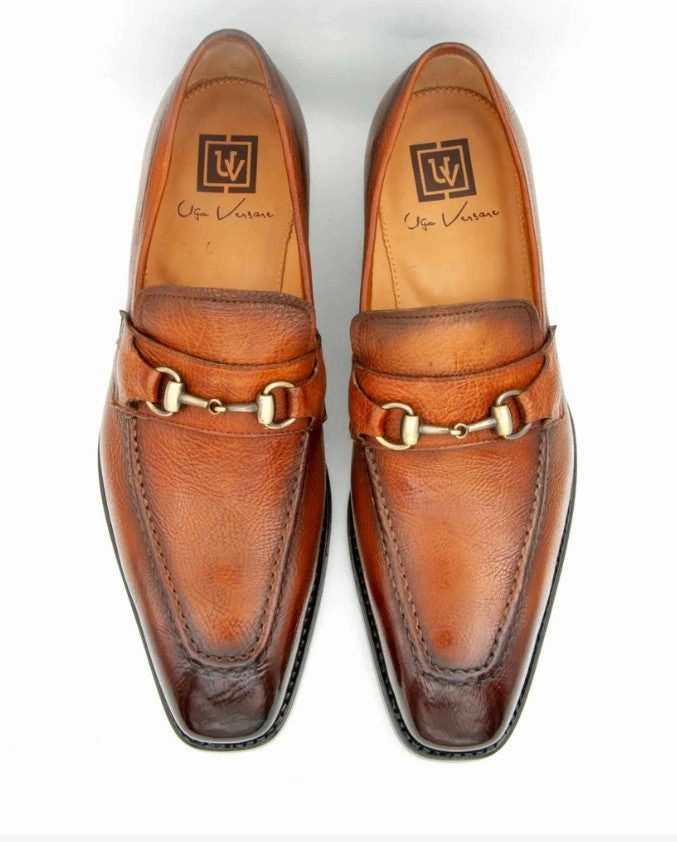"Harry" Lama Skin Slip-On Loafer Cognac Puffer Slip On