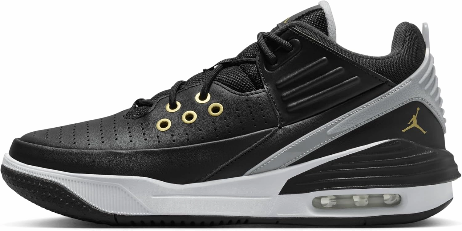 Notre Dame Nike Shoes Jordan Max Aura 5 Men's Shoes (DZ4353-017, Black/White/Wolf Grey/Metallic Gold)