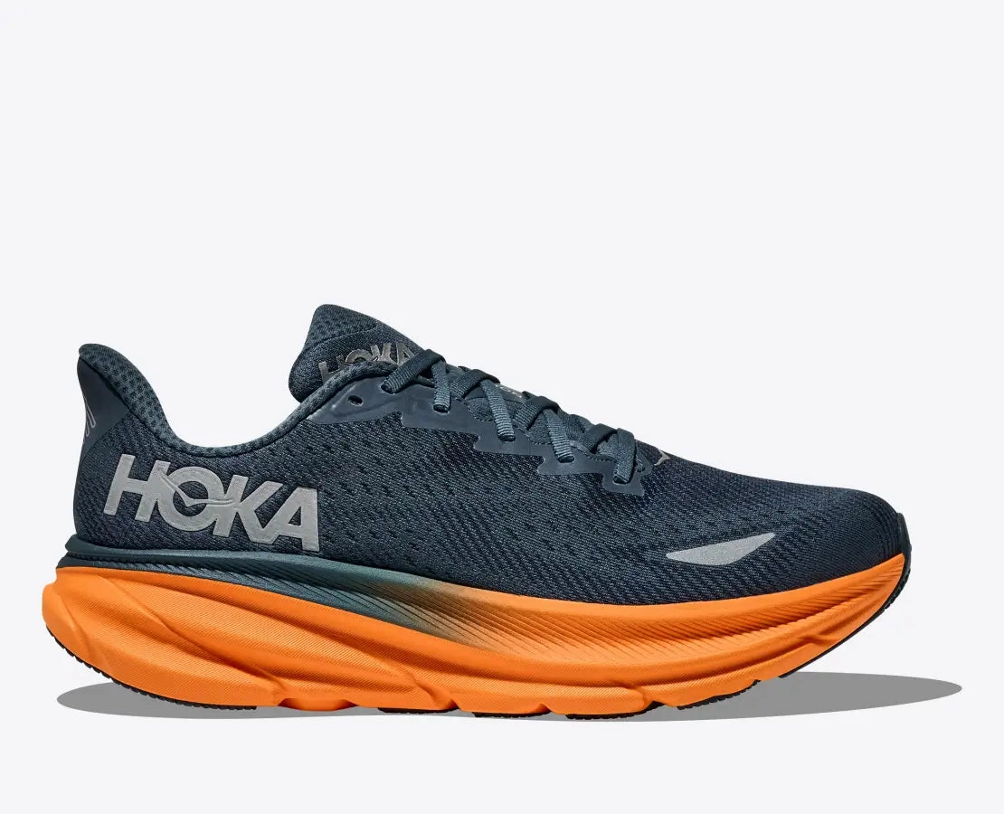 Mesh Shoes Waterproof Men's HOKA Clifton 9 GTX  Running Shoe in Stormy Skies / Orange Zest
