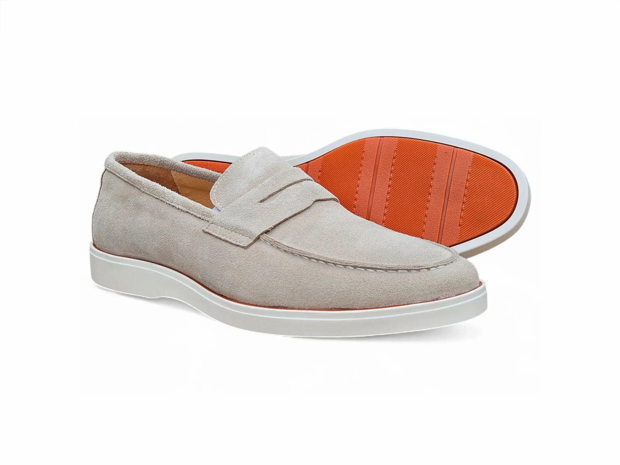 Suede Loafers With Gold Buckle Supple Suede Penny Loafer with Sporty Sole