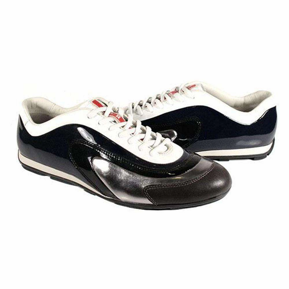 Oxfords Formal Prada Sports Men's Designer Shoes White Silver and Navy Sneakers 4E1890 (PRM34)