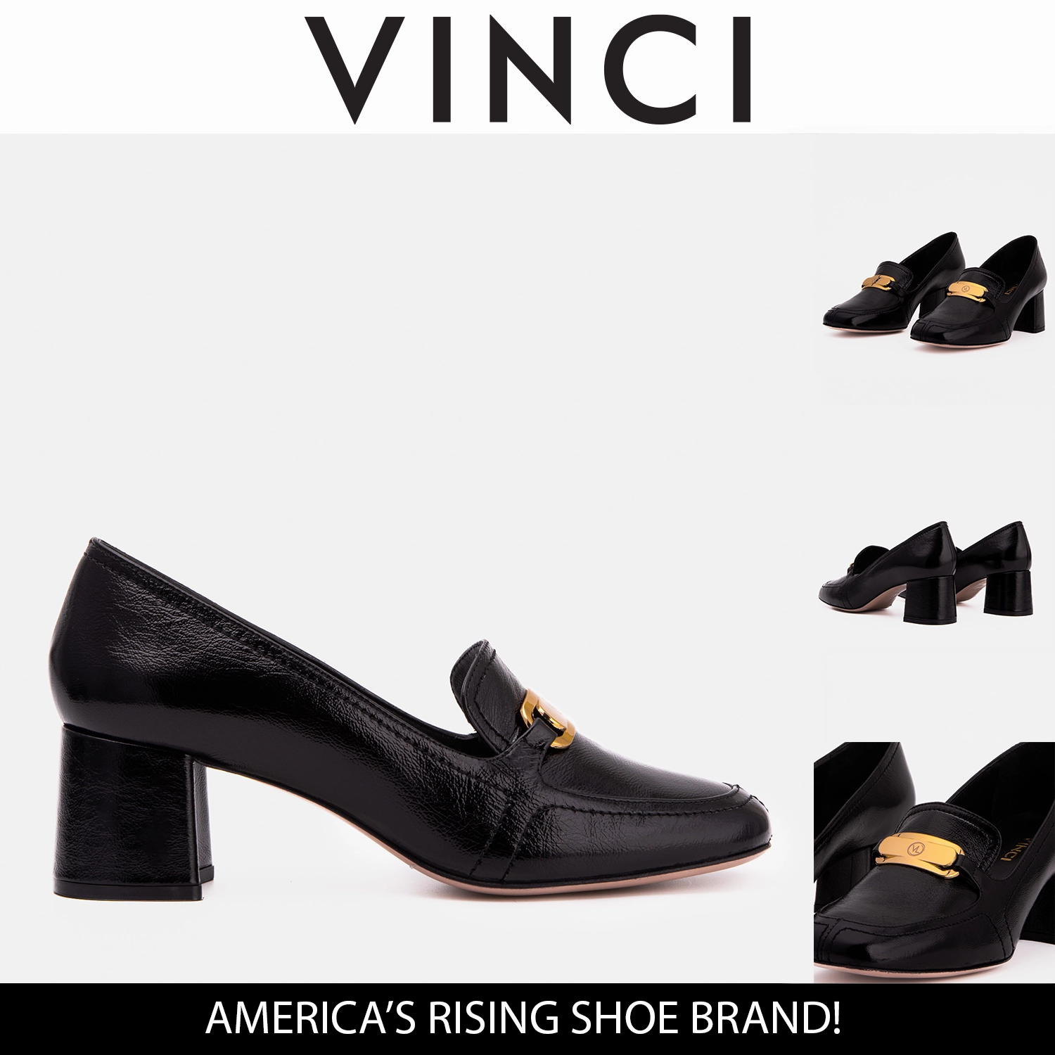 Modern Loafers The Victoria Black Leather Block Heel Pump Women Shoe