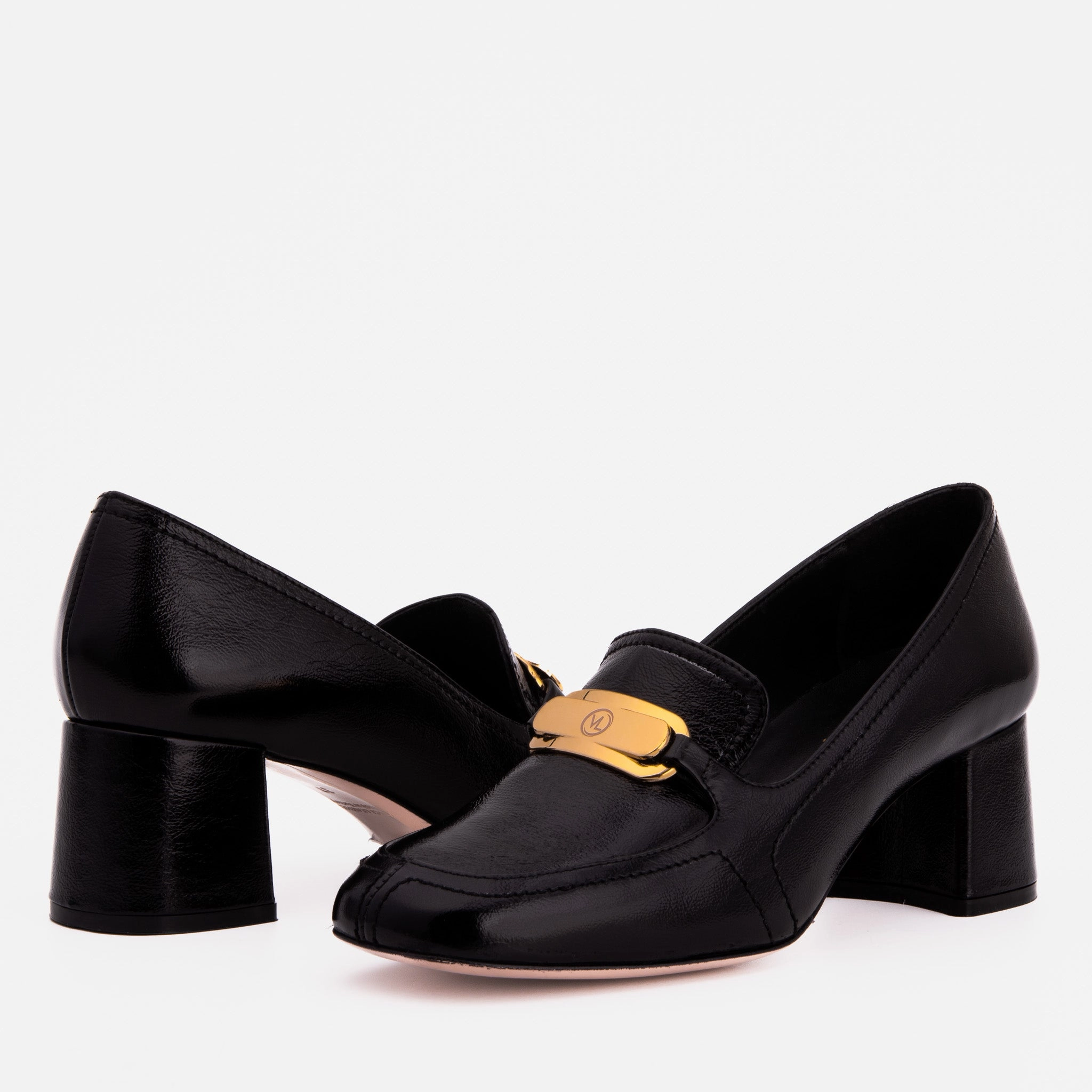 Wearing Penny Loafers The Victoria Black Leather Block Heel Pump Women Shoe
