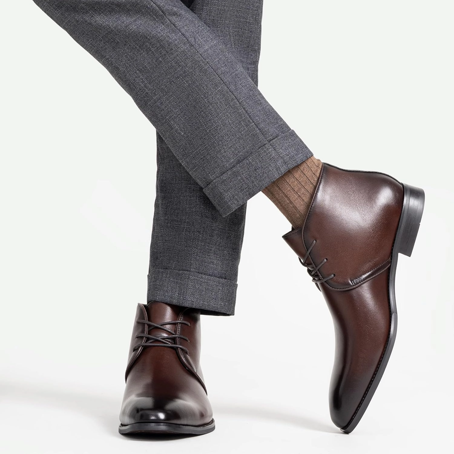 Jousen Leather Boots for Men Dress Classic Mens Boots Polish Retro Ankle Chukka Boots Mens Flat Boots Knee High