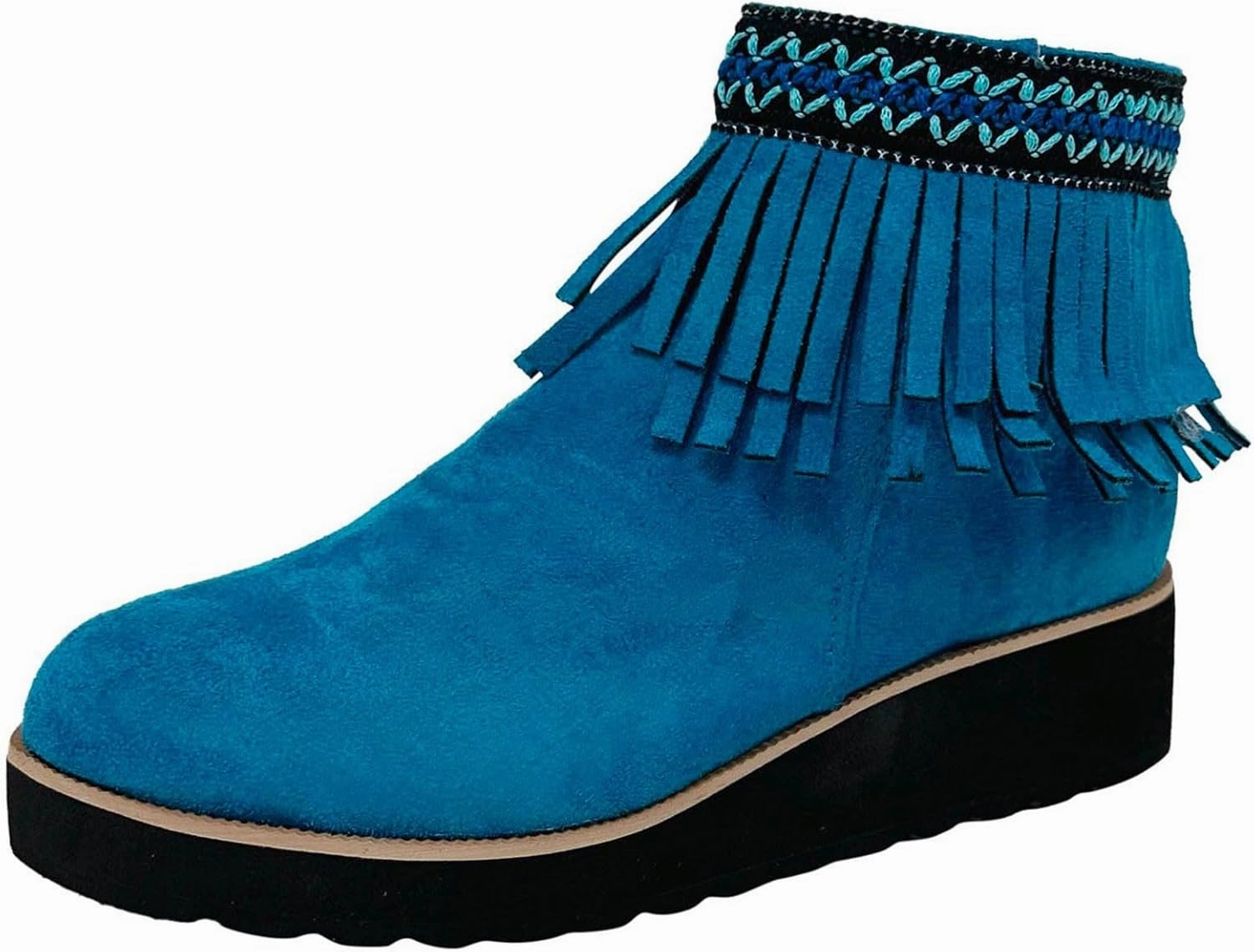 Ankle Boots for Women Platform Boots for Women Comfortable Soft Sole Chunky Slope Heel Fringe Frosted Suede Nude Boot Pro Composite Toe Work Boots