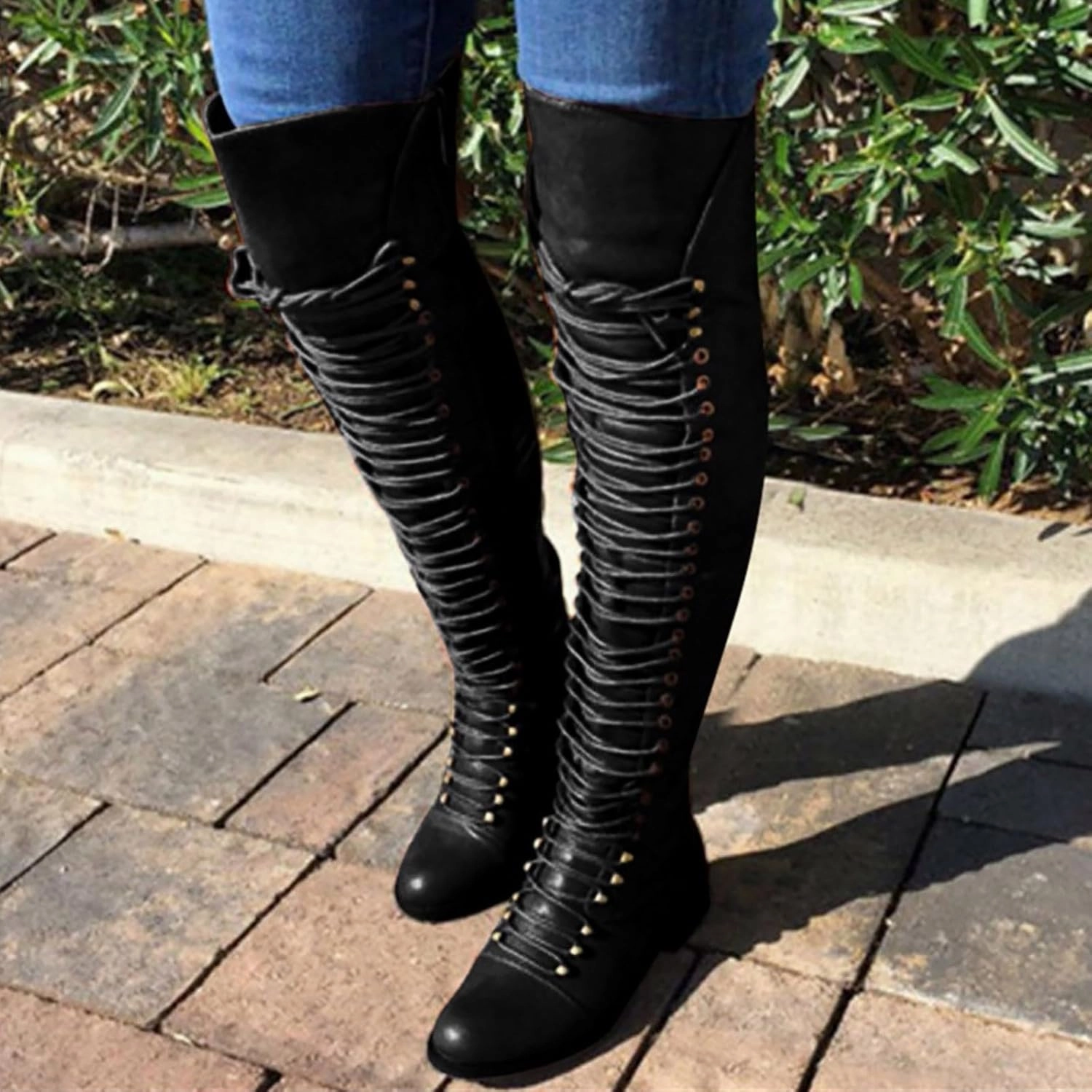 Comfortable Work Boots Over The Knee Boots for Women Winter Boots for Women 2024 Women's Retro Low Heel Lace Up Thigh High Knight Boots