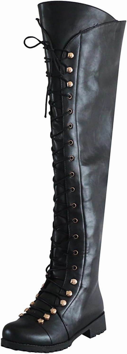 Good Rain Boots Over The Knee Boots for Women Winter Boots for Women 2024 Women's Retro Low Heel Lace Up Thigh High Knight Boots
