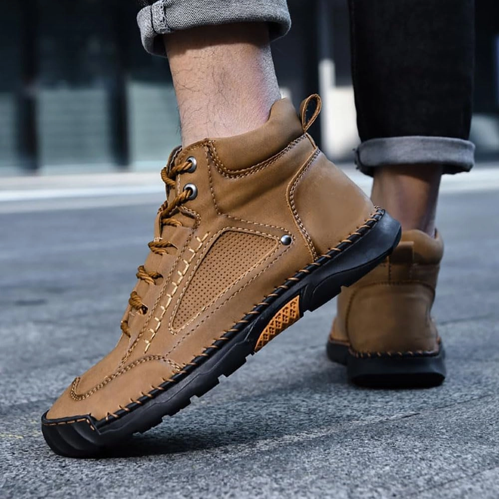 Sawbehind Leather Boots Mens,Sawbehind Mens Boots,Men's Casual Leather Fashion Sneakers Ankle Chukka Boots Dark Brown Leather Boots