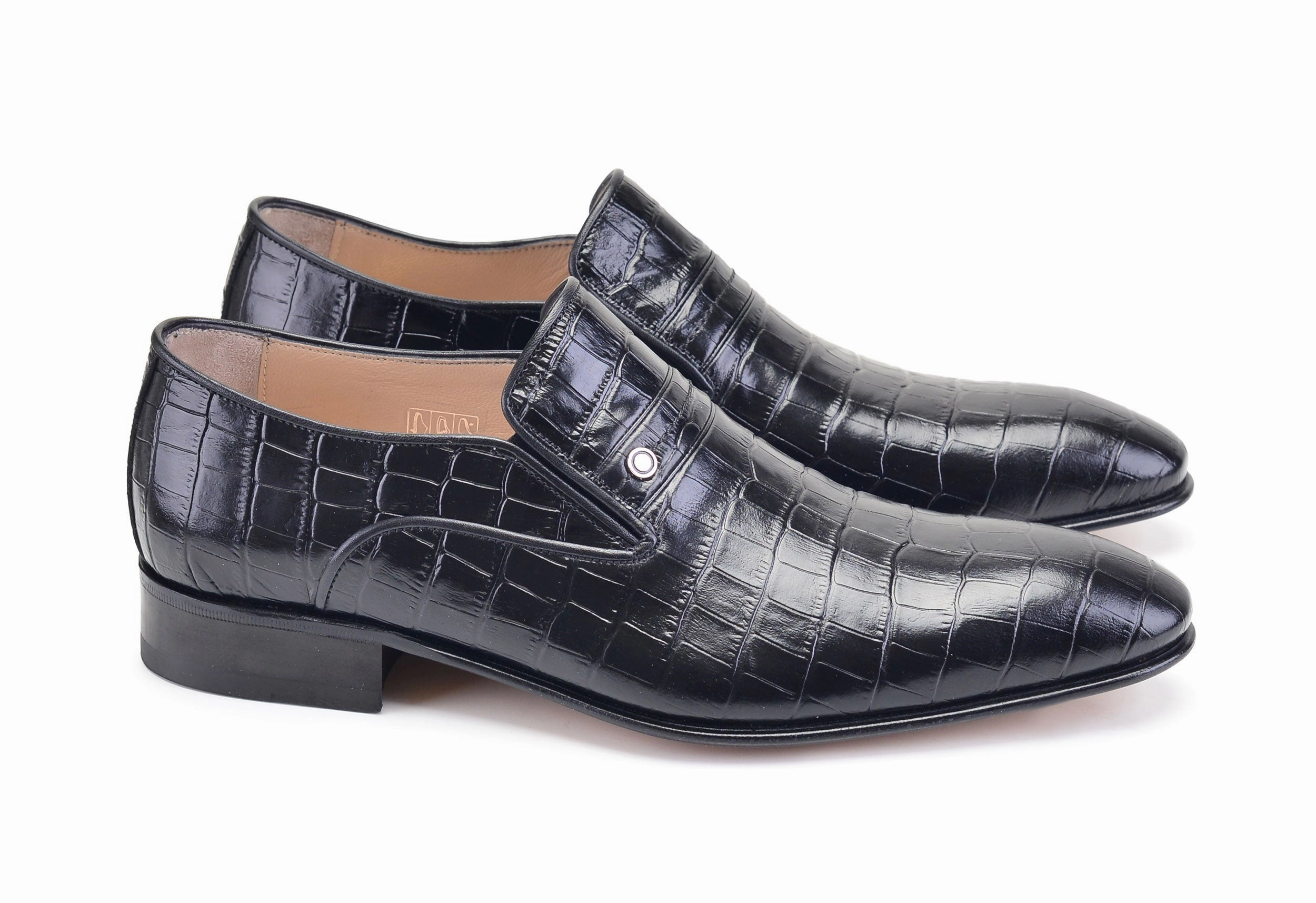 Best Slip-on Shoes For Wide Feet Pelle Crocodile Embossed Calfskin Slip-On Loafer Black