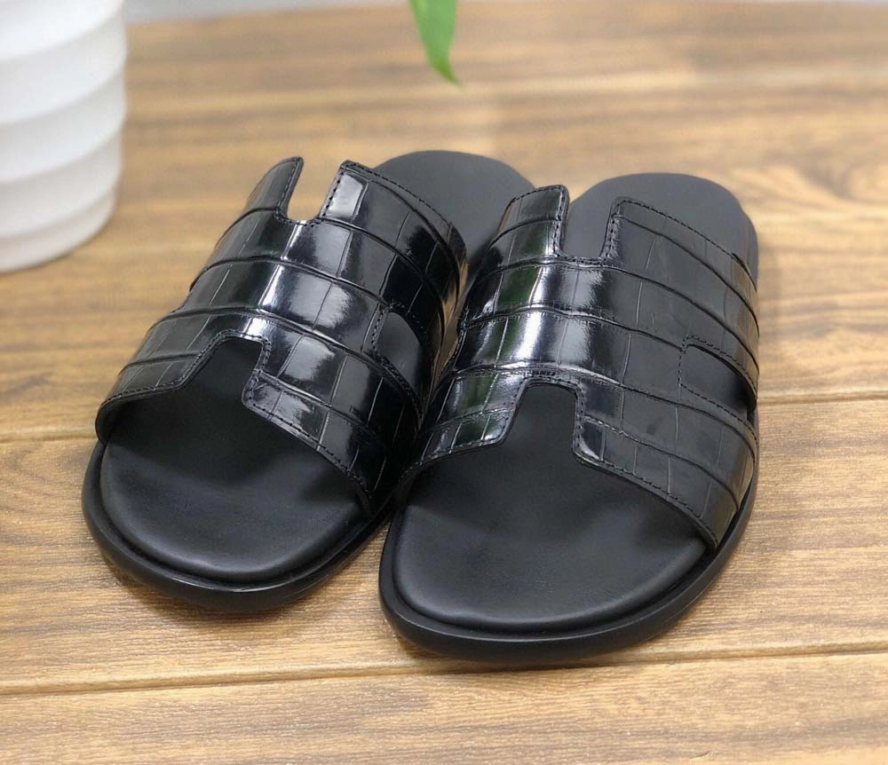 Preorder Vintage Grey Genuine Crocodile Belly Leather Mens Slipper Hello Slippers Marshalls