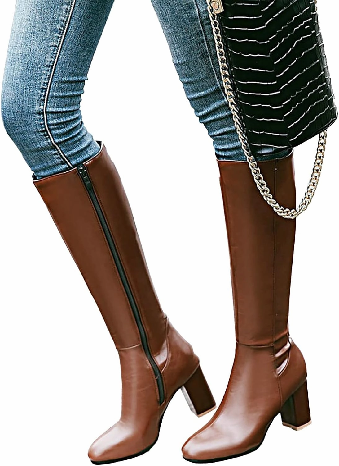 Knee High Boots Women Platform Boots Block Chunky Heel Round Toe Side Zipper Long Tall Versatile Warm Comfy Boots Keens Boots