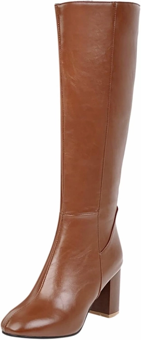 Knee High Boots Women Platform Boots Block Chunky Heel Round Toe Side Zipper Long Tall Versatile Warm Comfy Boots Floral Western Boots