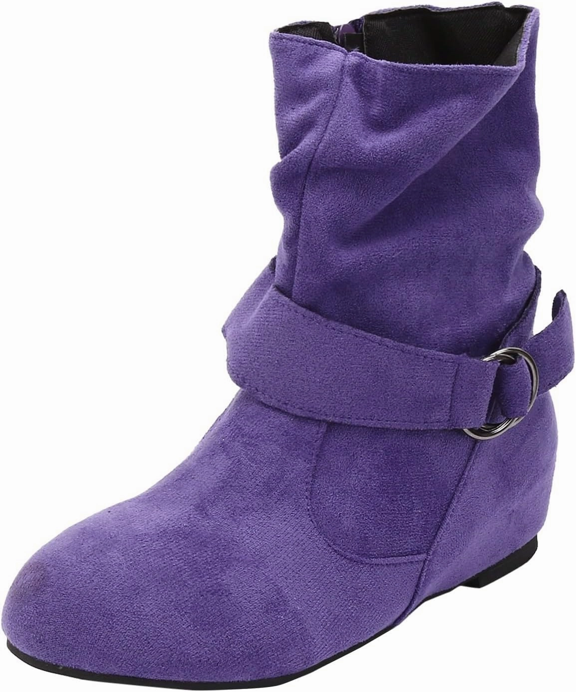 Mid Calf Boots for Women Leather Fashion Boots for Women Casual Flock Round Toe Low Heels Lightweight Breathable Affordable Cowgirl Boots