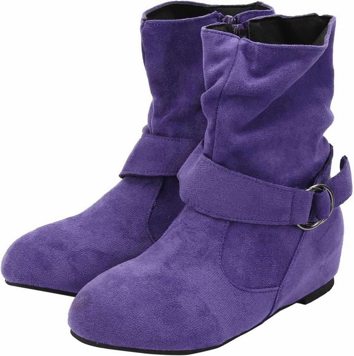 Nicks Boots Spokane Mid Calf Boots for Women Leather Fashion Boots for Women Casual Flock Round Toe Low Heels Lightweight Breathable