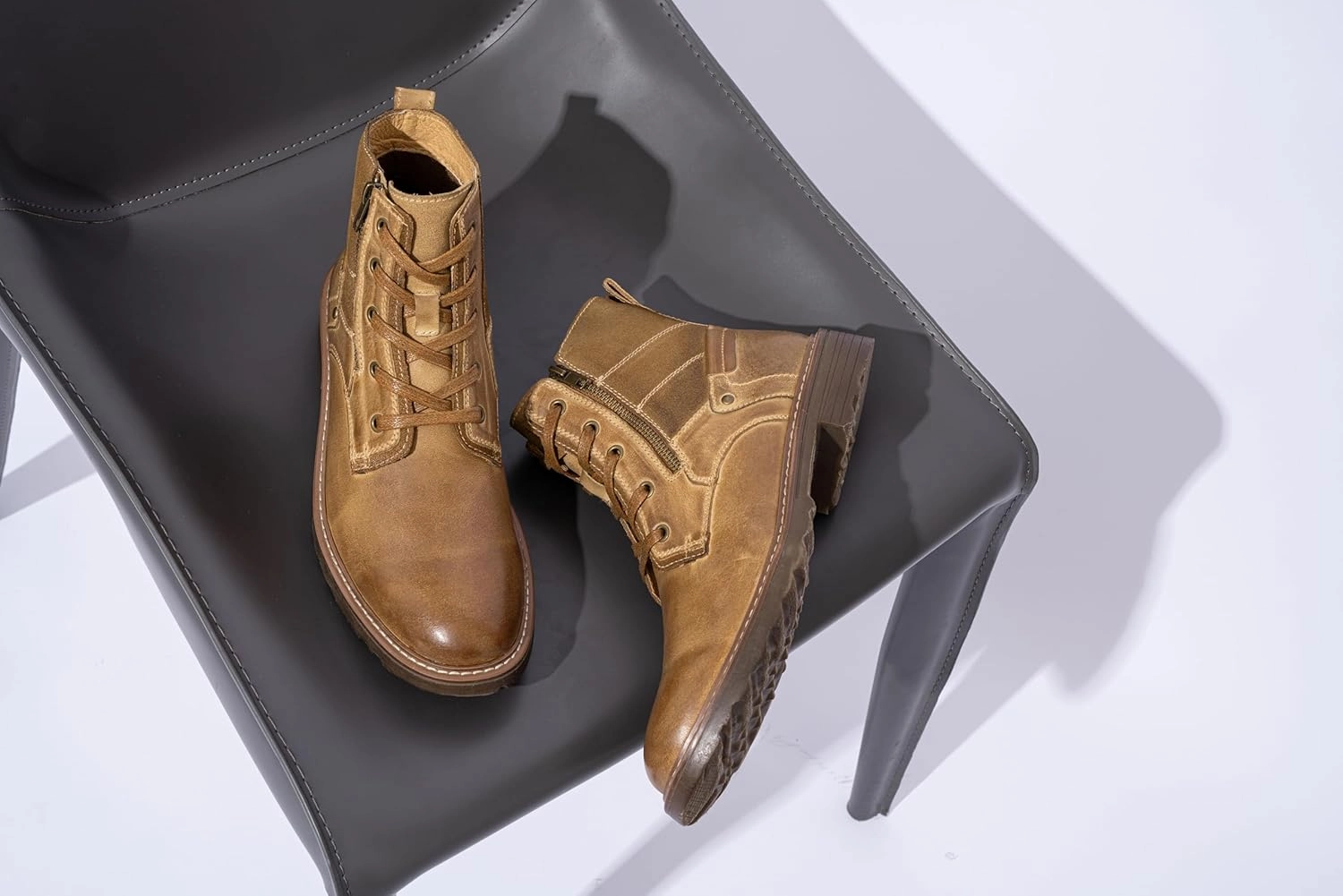 Vostey Mens Boots Motorcycle Casual Boots for Men Zipper Fashion Chukka Boots Mens Boots Trek