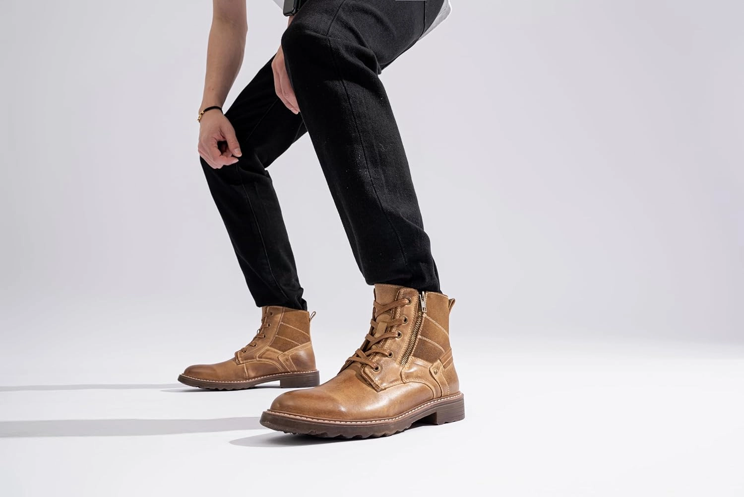 Vostey Mens Boots Motorcycle Casual Boots for Men Zipper Fashion Chukka Boots Mens Cowboy Boots Factory Outlet