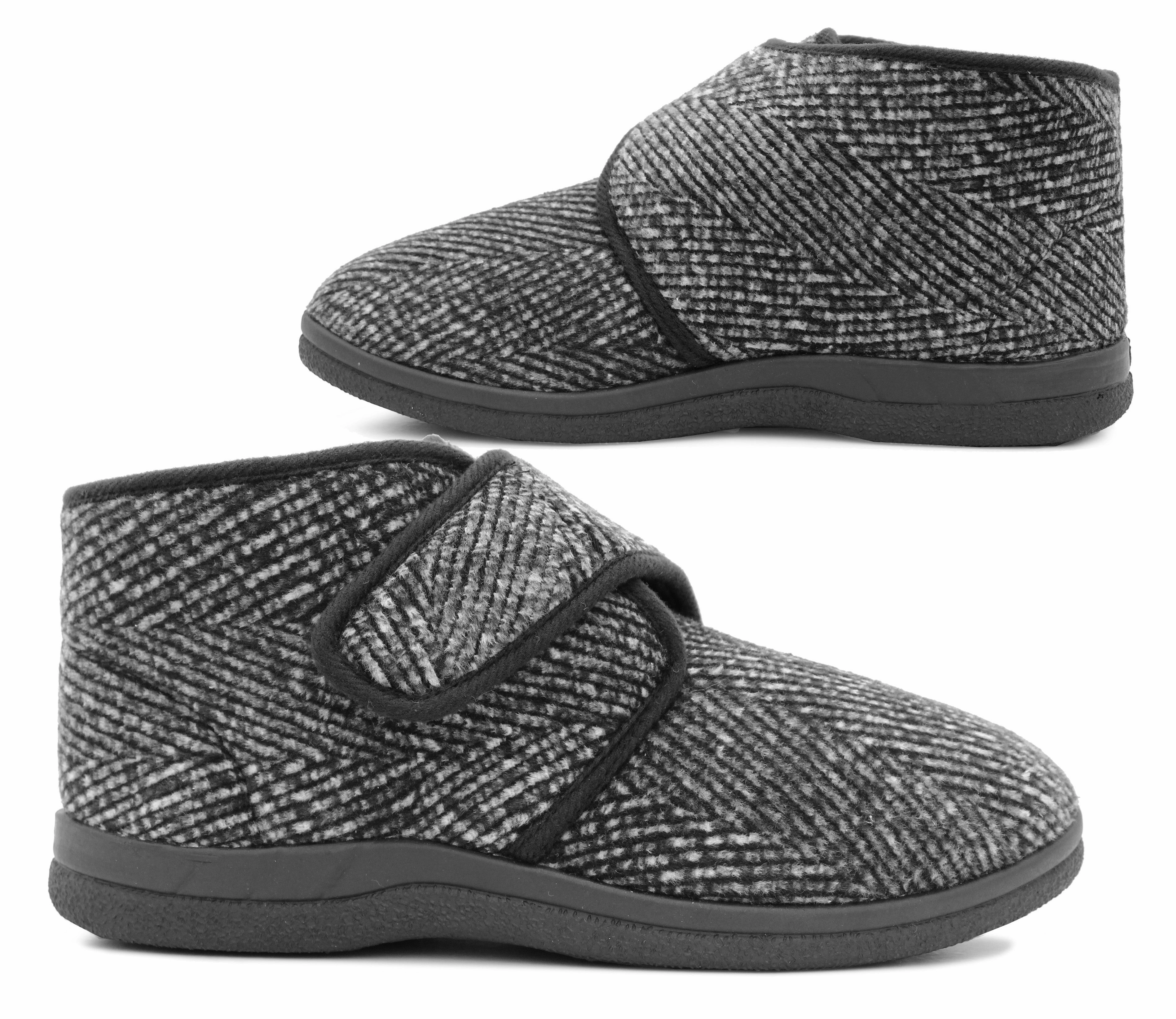 Airmax Slides Mens Black Ankle Boot Slippers High Top Wide Opening Touch Fasten Slip On House Shoes