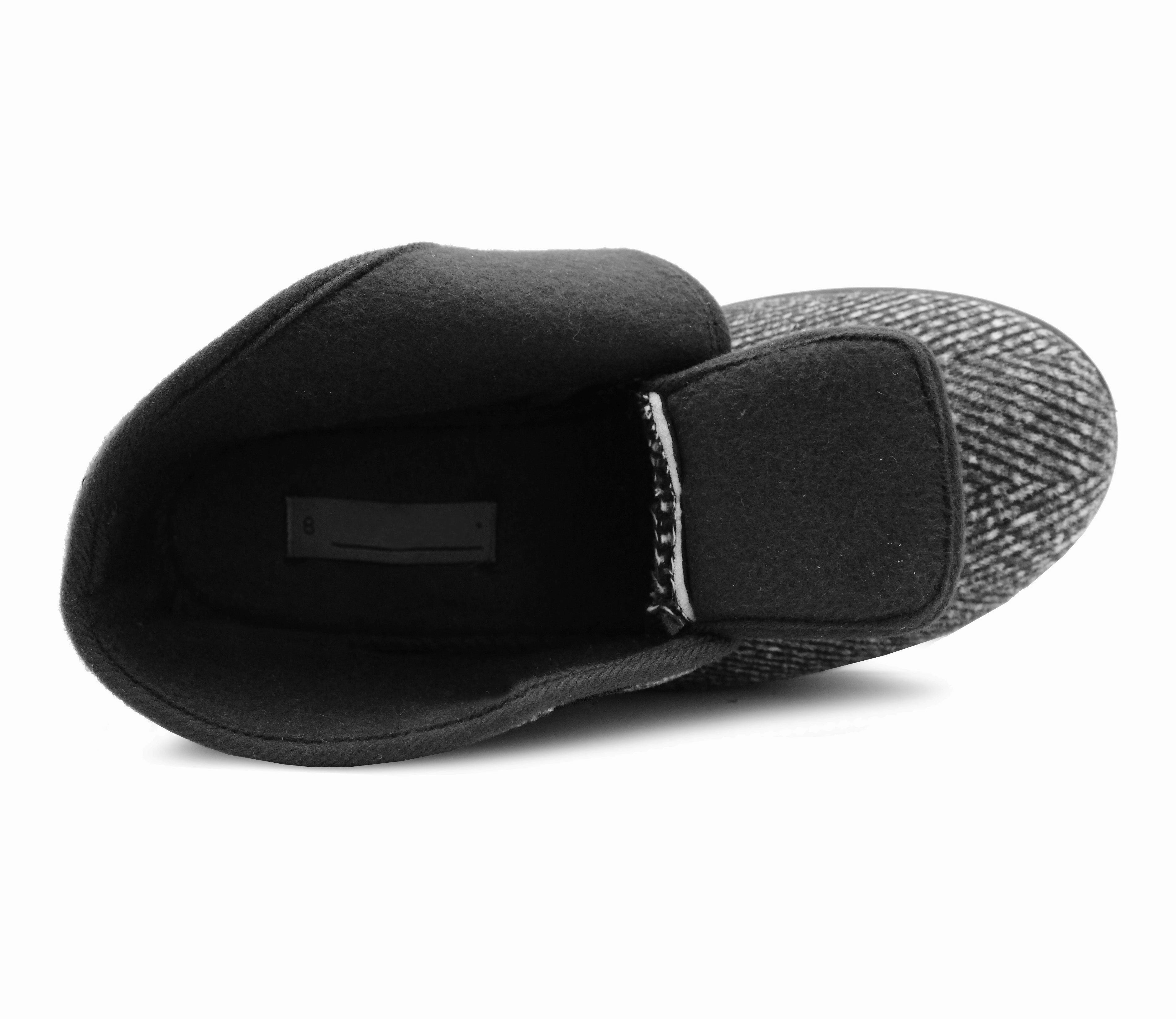 Slippers With Fur On Top Mens Black Ankle Boot Slippers High Top Wide Opening Touch Fasten Slip On House Shoes