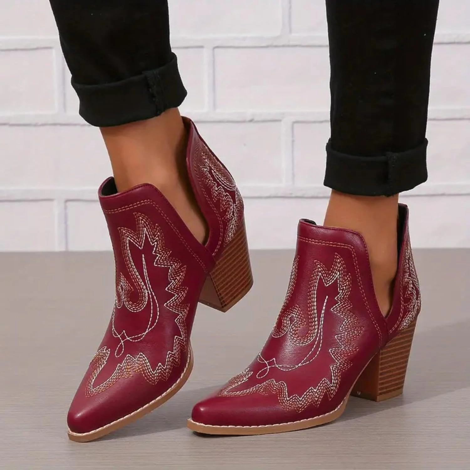 Green Timberland Boots Ankle Cowboy Boots for Women Cowgirl Boots Women Western Chunky Heels Pointed Toe V Cut Slip on Women Short Boots