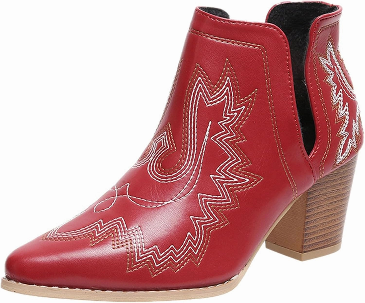 Pointy Mexican Cowboy Boots Ankle Cowboy Boots for Women Cowgirl Boots Women Western Chunky Heels Pointed Toe V Cut Slip on Women Short Boots