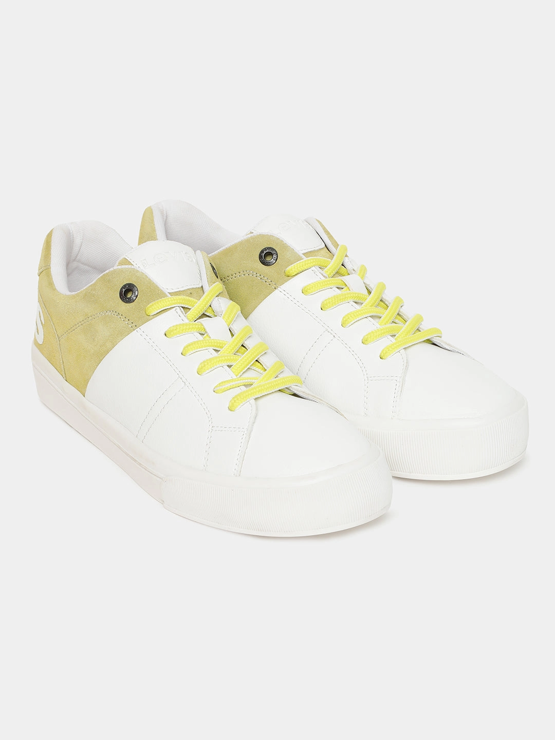 Men's White And Yellow Colorblock Shoes White Gum Sole Sneakers