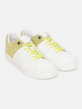 Men's White And Yellow Colorblock Shoes Wide Foot Sneakers