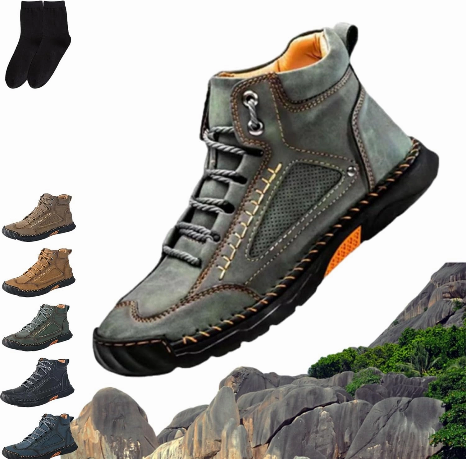 Saw Behind Mens Shoes, Sawbehind Mens Boots Orthopedic, Waterproof Men's Comfortable Handmade Leather Boots Outdoor Hiking Boots Shoes