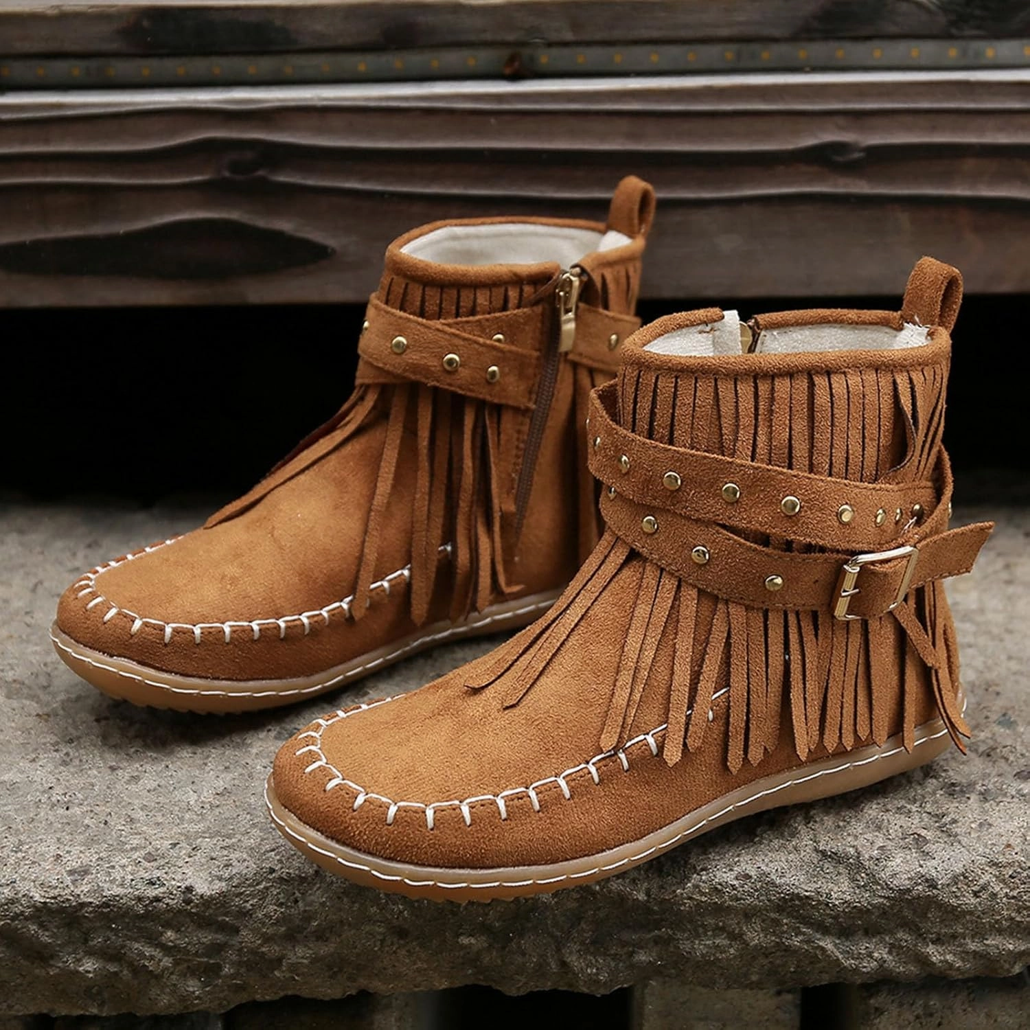 Boots Were Made For Walking Wide Calf Ankle Boots Walking Boots for Women Suede Tassel Western Comfortable Round Toe Flat Vintage Ankle Boots