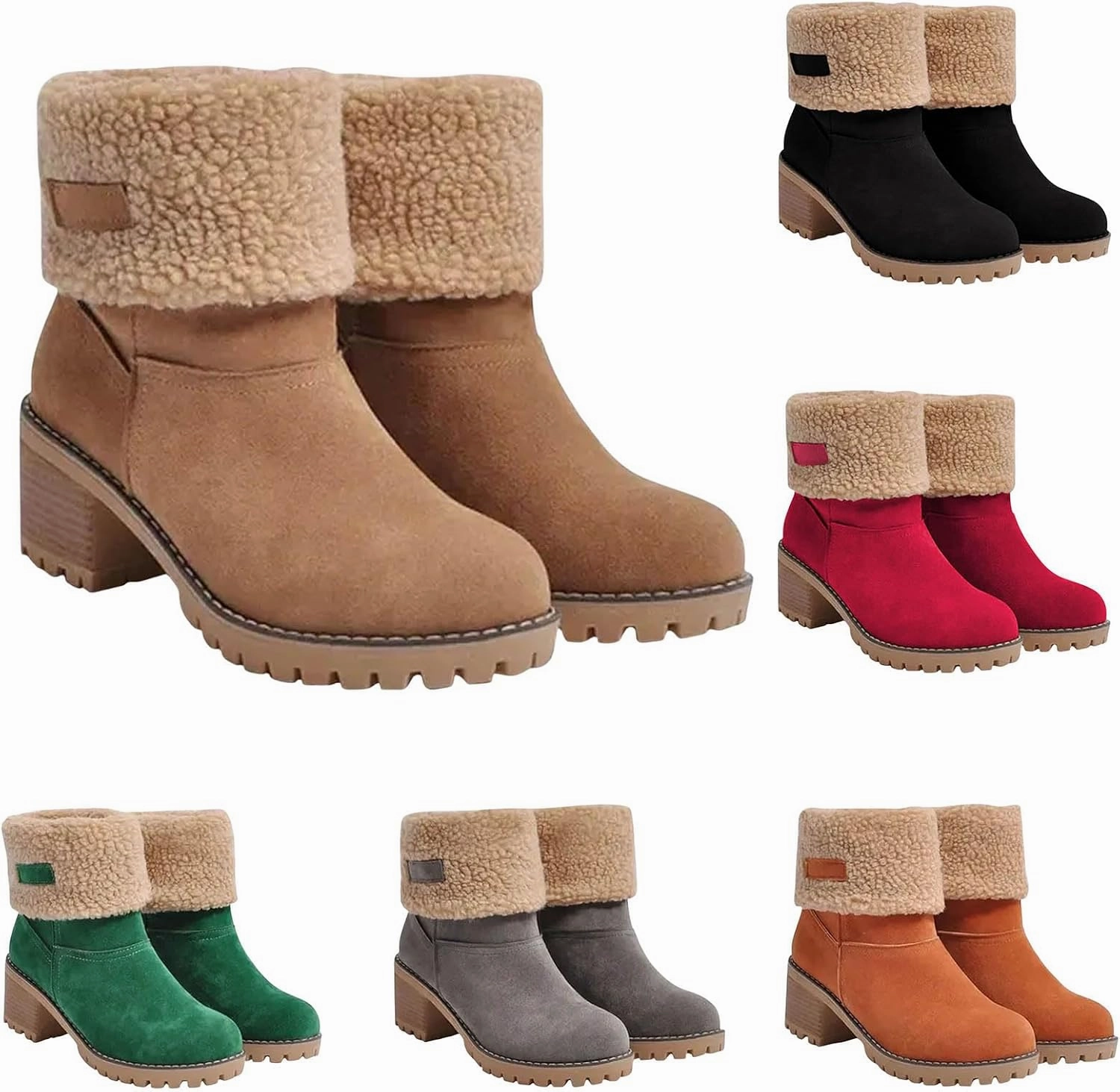 Carlos Santana Boots Winter Boots for Women Faux Fur Lined Snow Fuzzy Ankle Booties Womens Snow Boots Waterproof Insulated High Heel Boot Fashion Slip On Warm Shoes