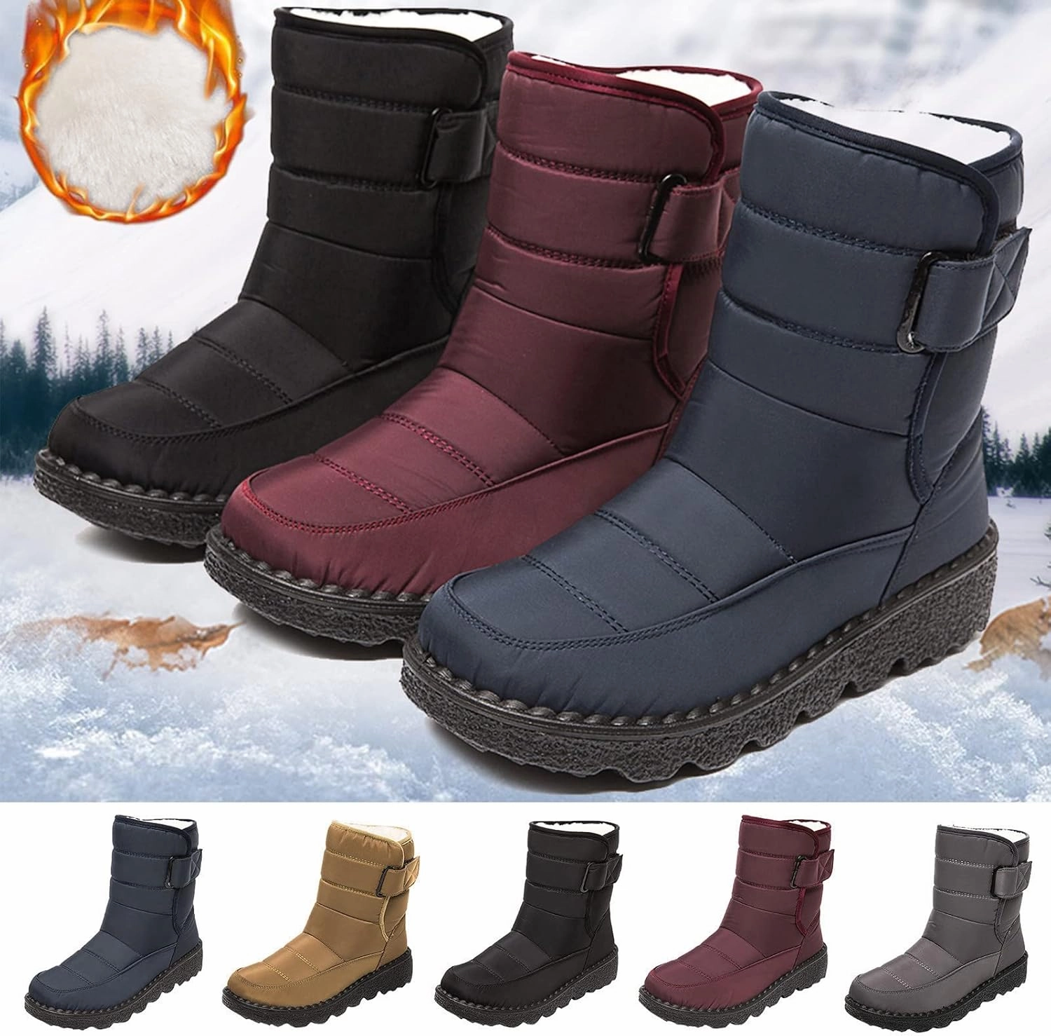 Hiking Boots Reviews Winter Boots for Women Snow Boots for Women Warm Round Toe Thick Bottom Waterproof Mid Calf Boots for Women Comfy