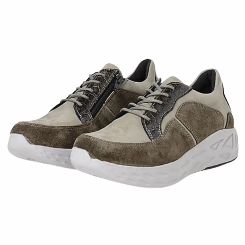 Wolky Bounce Castor Grey Combi Leather Sneaker (Women's) Knee High Heeled Lace Boots