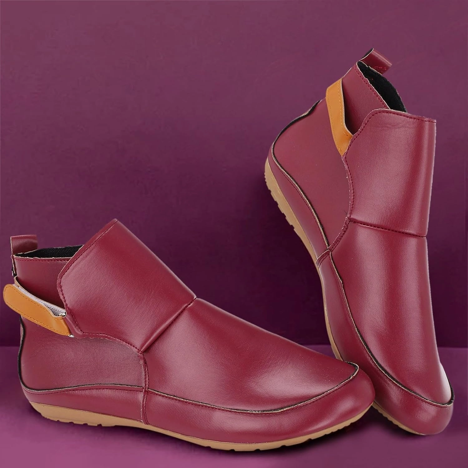 Women Ankle Boots Wide Width Flat Shoes Soft Leather Retro Casual Short Boot Fashion Slip On Short Winter Round Toe Shoe Floral Embroidered Cowgirl Boots